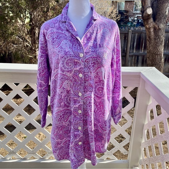 Ralph Lauren Other - Lauren Ralph Lauren Black Label Purple Pink Paisley Nite Shirt Gown Women Medium